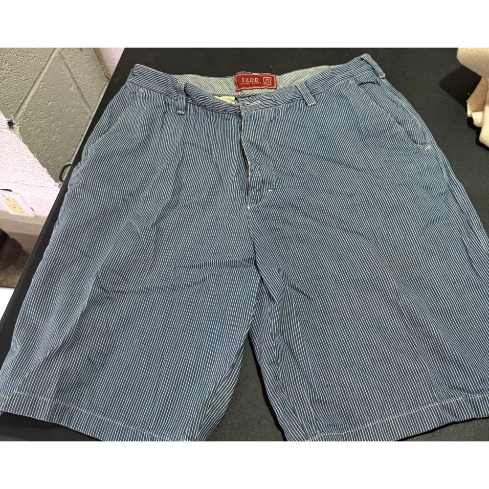 Izod Luxury Sport Mens Blue White Railroad Stripe Cotton Shorts Size 36